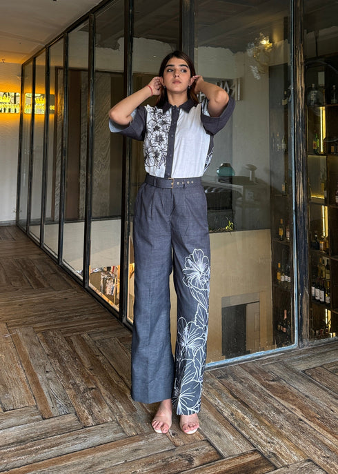 Black White Linen Coord